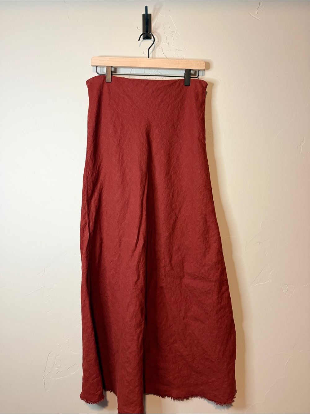 Zara Burgundy Bias Cut Maxi Skirt Raw Edge Hem Medium - Picture 2 of 3